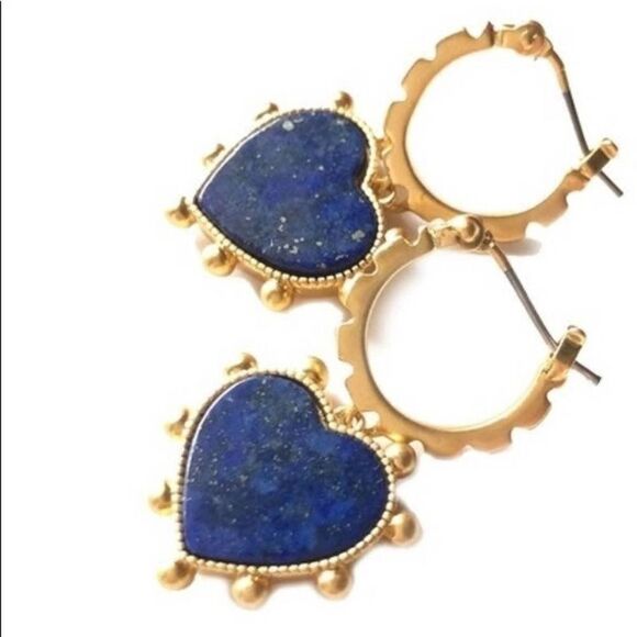 NWOT Tory Burch Gold Drop Blue Lapis Heart Earrings - Picture 4 of 7